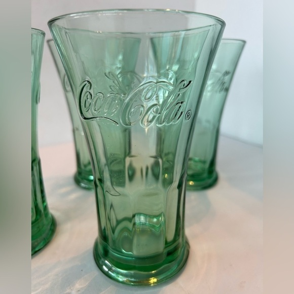 Vintage Coca Cola Collection Set of 4 Coca Cola Green Glasses - Picture 2 of 3